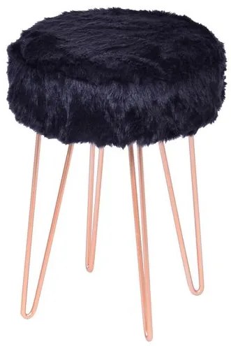 Puff Cremi Pelo Preto Base de Metal cor Cobre - 43101 Sun House