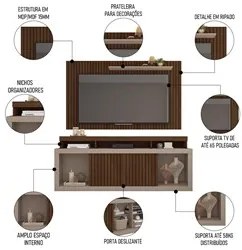 Rack Bancada Com Painel Para TV 65 Pol. Ripado Krome C01 Fendi/Havana
