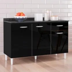 Balcão Cozinha Pia 120cm com Tampo Classic Z46 Preto/Marmore - Mpozena