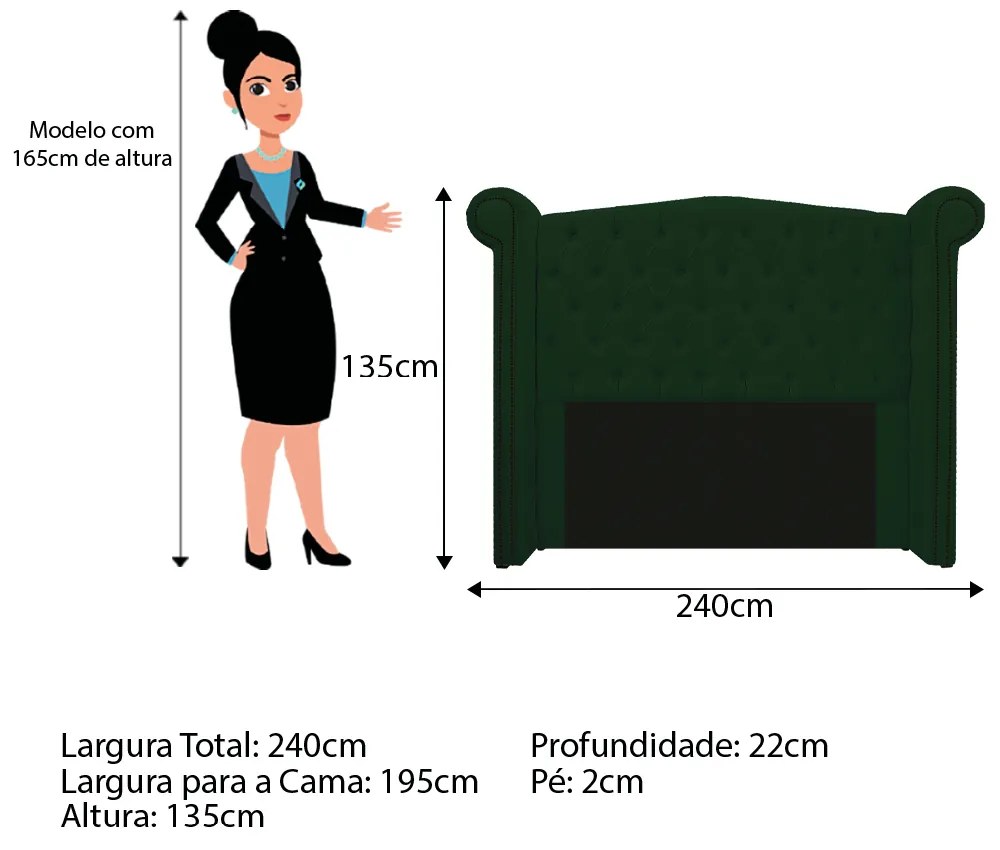 Kit Cabeceira e Calçadeira Veneza 195 cm King Size Suede Verde - ADJ Decor