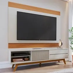 Painel para TV 75 Pol Chile e Rack Bancada Itália C05 Off White Matte/
