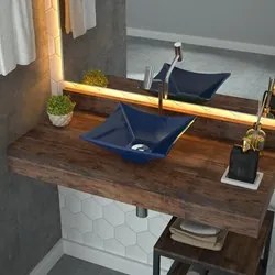 Cuba Pia de Apoio para Banheiro Quadrada Luxo 30 C08 Azul Escuro - Mpo