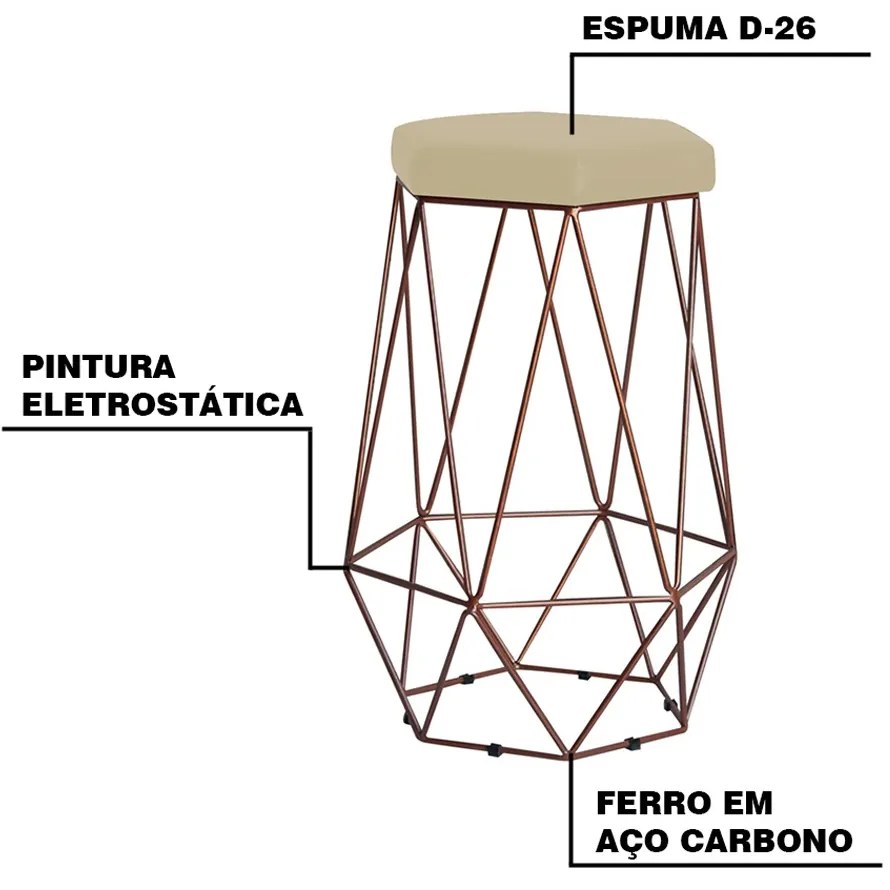 Kit 2 Banqueta Decorativa Rubel Base Bronze Veludo Bege G41 - Gran Belo