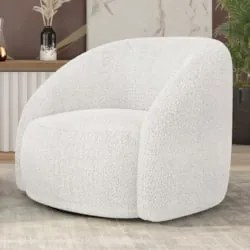 Poltrona Decorativa Orgânica Giratória Lya Z32 Boucle Branco - Mpozena