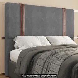 Cabeceira Cama Box Queen 160cm Estofada Glory Veludo Cinza Z04 - Mpoze