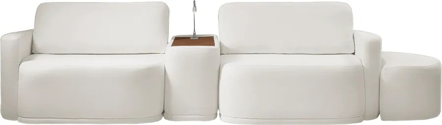 Sofá Sala Modulado 259cm com Puff Console USB Luminária Brumma Bouclê K01 - D'Rossi - Cinza claro