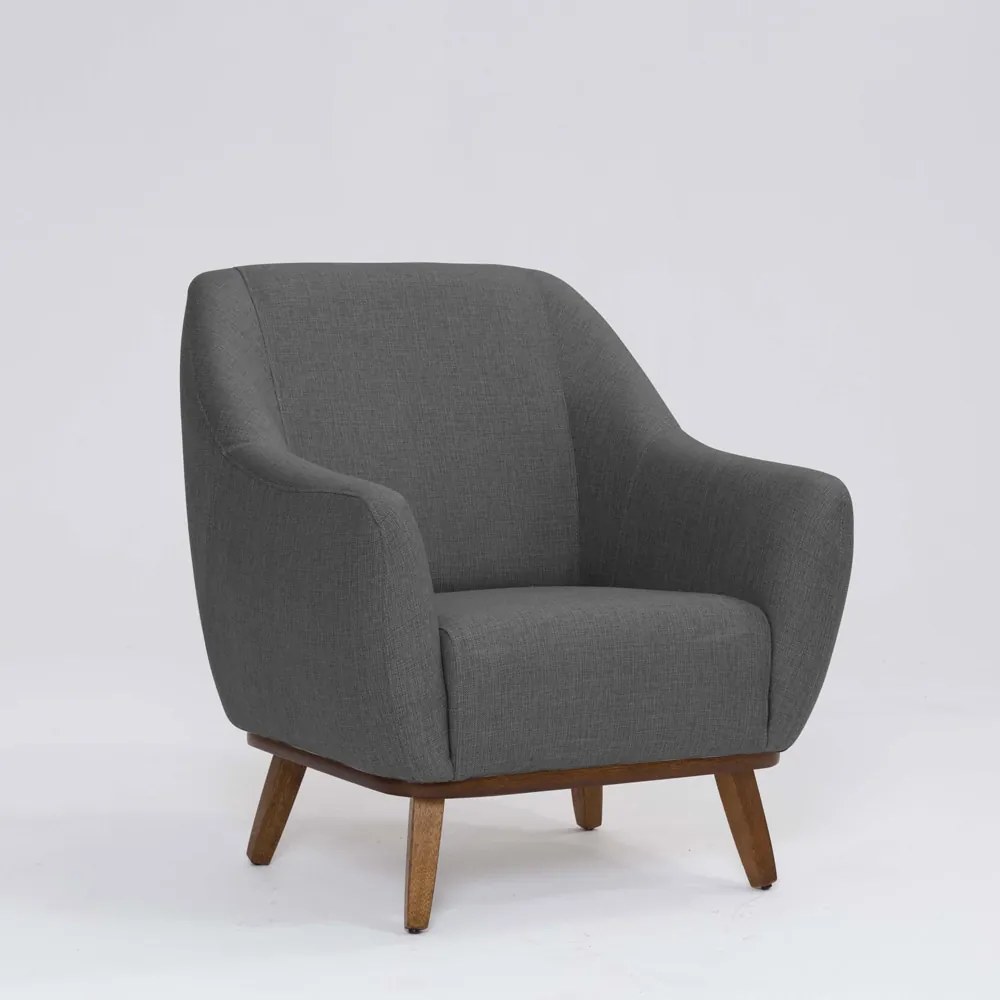 Poltrona Decorativa Pauline D07 Base Madeira Linha Mescla Chumbo - D'Rossi