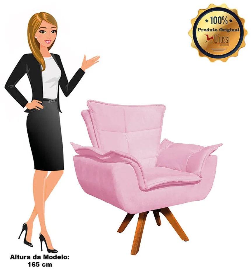 Poltrona Sala de Estar Giratória MM30 Opalla Suede Rosa Bebê D03 - D'Rossi