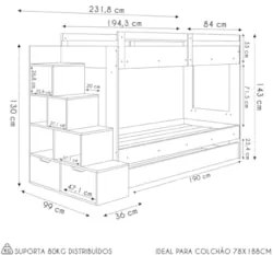 Treliche Infantil Com Escada e Nichos Infix C06 Branco/Aveiro - Mpozen