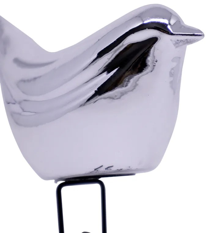 Pássaro Decorativo Em Cerâmica Prata 9x9x5 F01 - D'Rossi