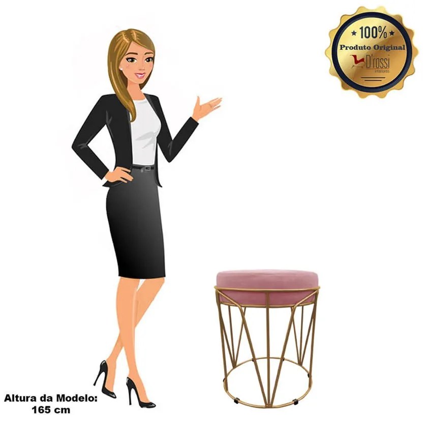 Puff Multiuso com Mesa Babu 2 em 1 Suede Base Dourado D'Rossi - Rose
