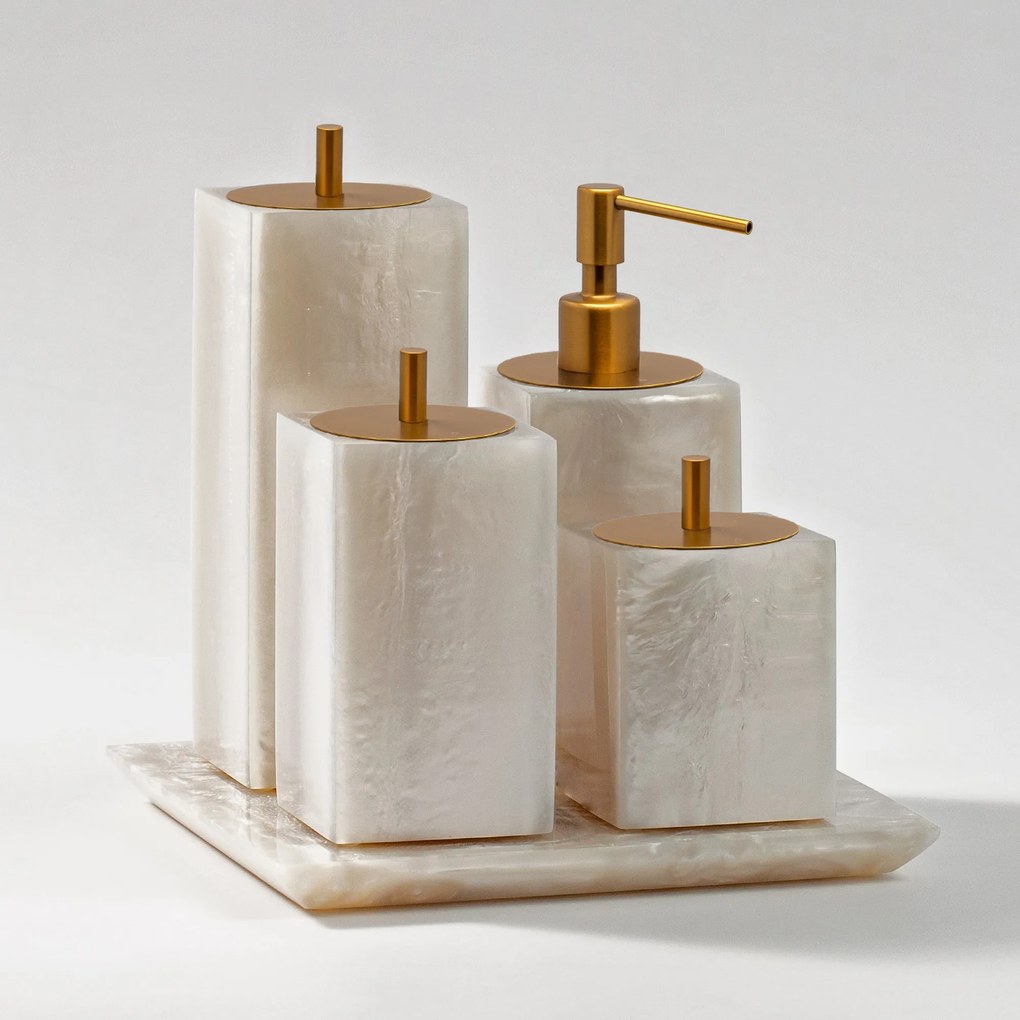 Conjunto Banheiro 4 Pçs Resina - Madrepérola - Ouro Escovado  Madrepérola - Ouro Escovado
