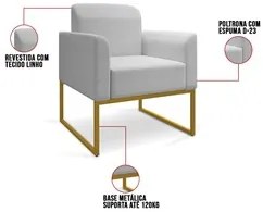 Kit 2 Poltronas Decorativas Base Industrial Dourada Maressa A05 Linho