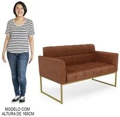 Sofá Namoradeira e 1 Poltrona Base Industrial Dourado Ana Sintético PU