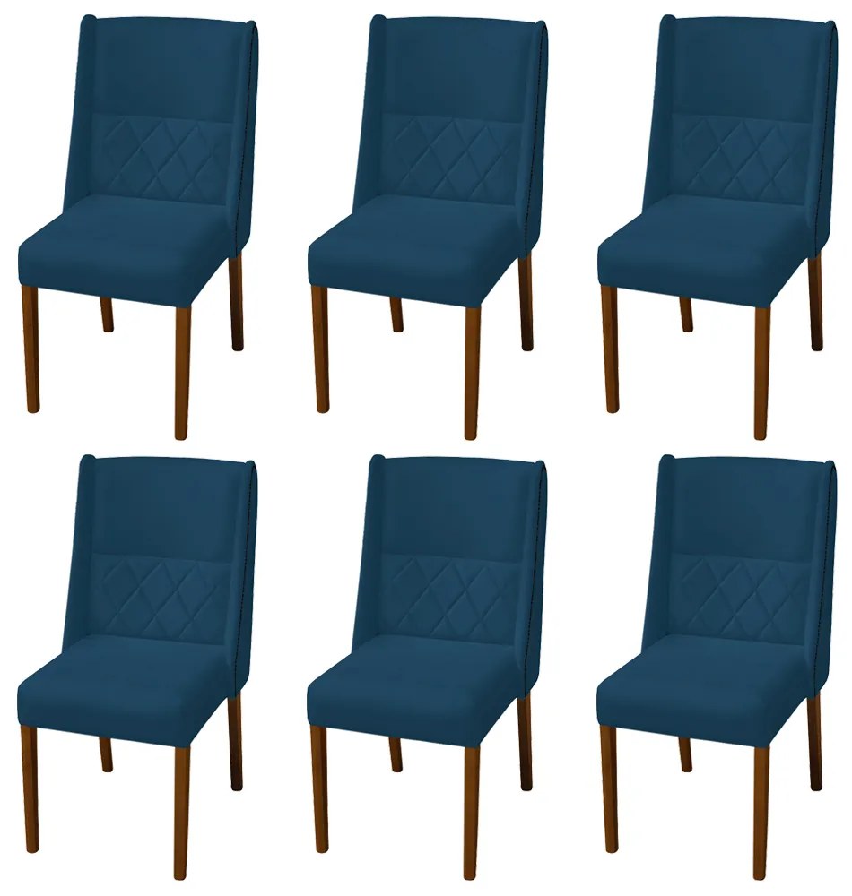 Kit 6 Cadeiras de Jantar Lecce Veludo Azul Marinho