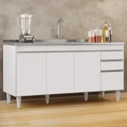 Balcão Gabinete com Pia Inox 160cm Arkansas Branco - Lumil