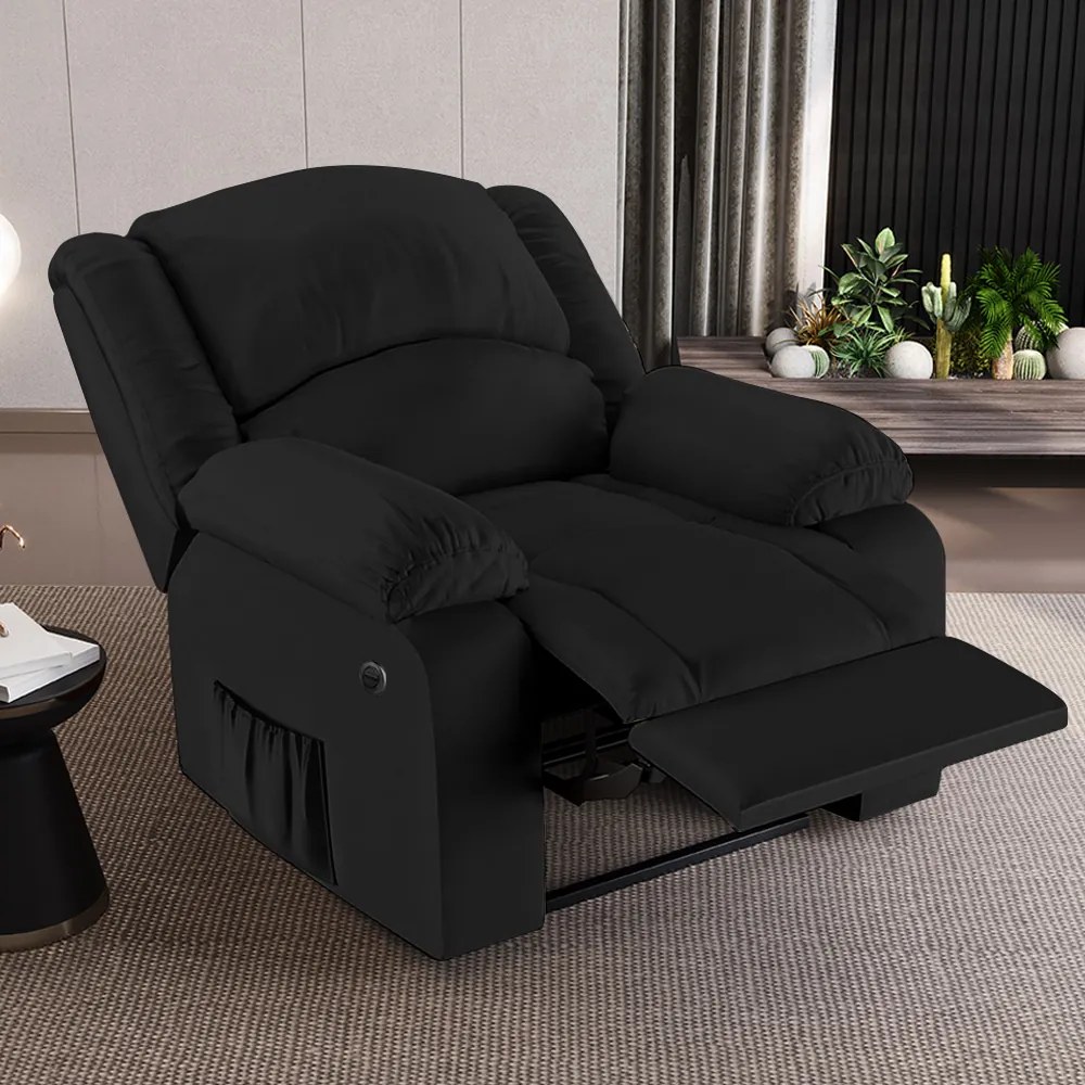Poltrona do Papai Reclinável Sala de Cinema Madrid Power Elétrica Massagem USB PU Preto  G23