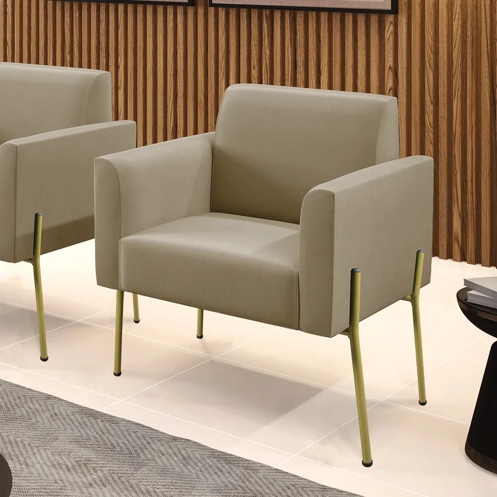 Poltrona Pé de Ferro Dourado Decorativa Marisa Suede D03 - D'Rossi - Marrom Rato