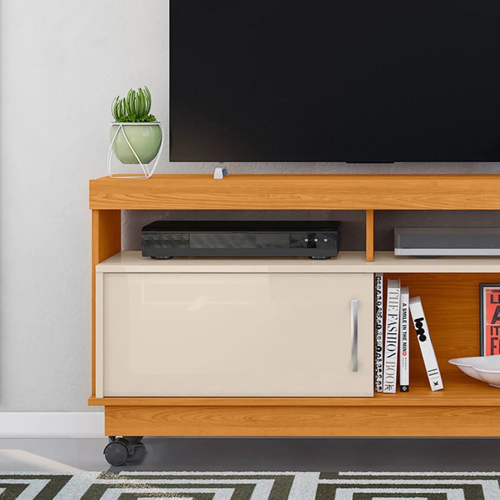 Rack TV 50 Pol 121cm Bancada com Rodízio Sala Zorin M20 - D'Rossi - Cinamomo e Off White
