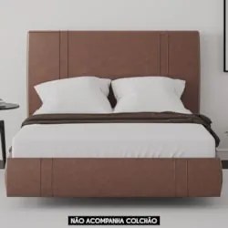 Cama Casal Flutuante Com Cabeceira 140cm Lyra Sintético Telha S05 - Mp