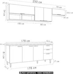 Armário de Cozinha Com Tampo CP03 250cm Pérola Branco Z34     - Mpozen