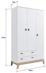 Guarda Roupa Infantil 108cm 3 Portas 2 Gavetas Favo de Mel 006 Branco