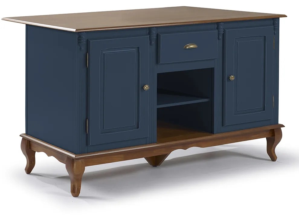 Mesa Ilha Hannover 1 Gaveta Azul Petróleo Linz Móveis - Luix XV