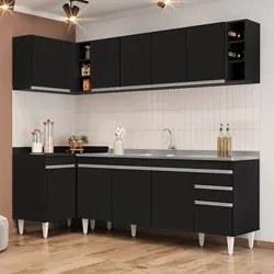 Armário de Cozinha Modulado de Canto Direito 5 Peças CP45 com Pia Inox