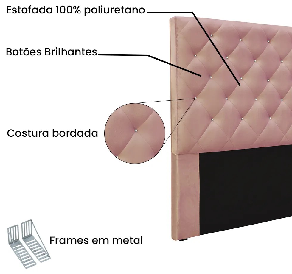 Cabeceira Cama Box Casal 140 cm Tania Veludo S04 - D'Rossi - Rosa