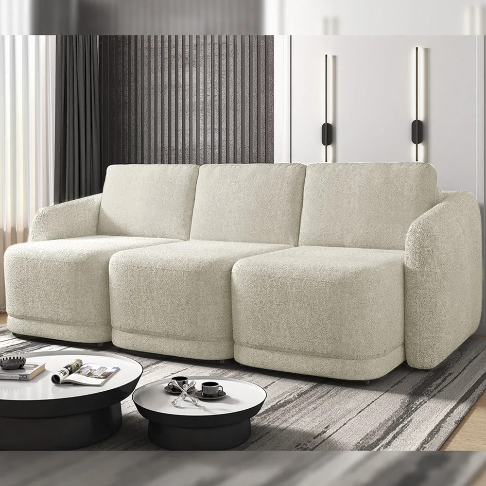 Sofá Cama Modulado Retrátil e Reclinável Decorativo Varsóvia 246cm Bouclê Bege G33 - Gran Belo