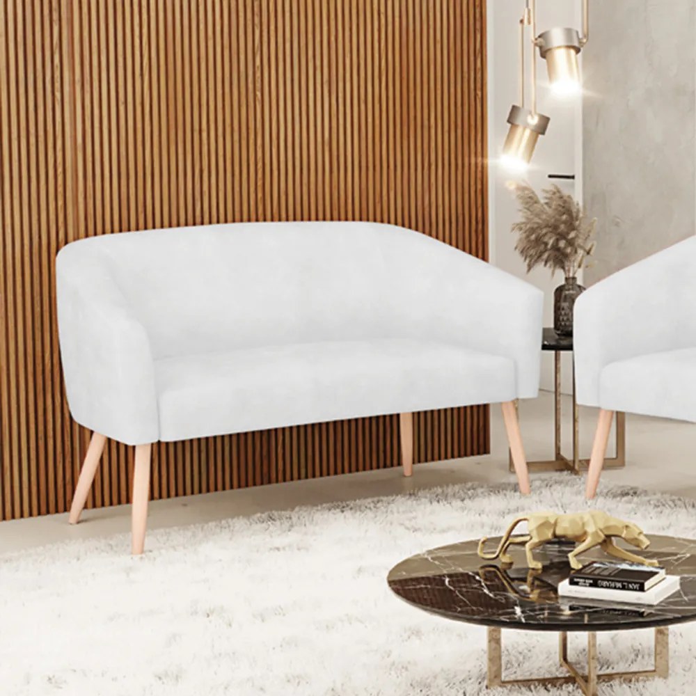 Sofá 2 Lugares Namoradeira Pé Palito Natural Stella Sintético PU Branco D03 - D'Rossi