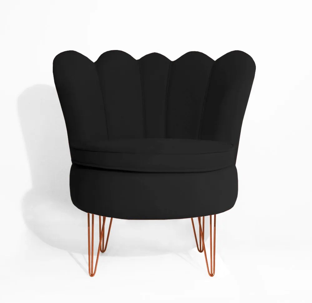 Poltrona Dália Pés Hairpin Legs Bronze Veludo Preto