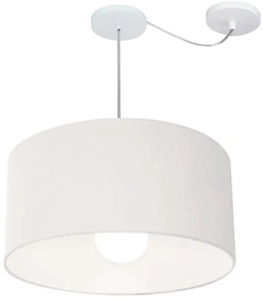 Lustre Pendente Cilíndrico Com Desvio Md-4233 Cúpula em Tecido 55x30cm Branco - Bivolt
