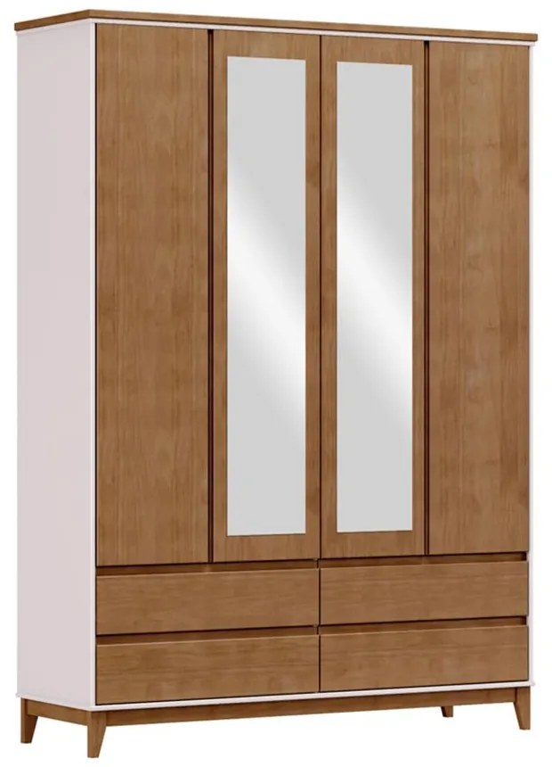 Guarda Roupa MDF 4 Portas Cullen 4 Gavetas OffWhite/Freijó G74 - Gran Belo
