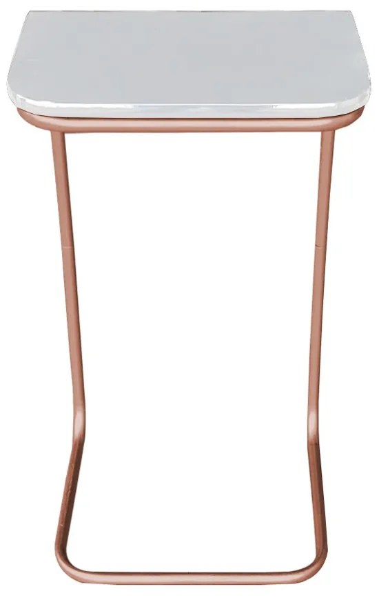 Kit 02 Mesas Lateral Tampo Branco Multiuso para Sofá Base Metálica - D'Rosi - Bronze