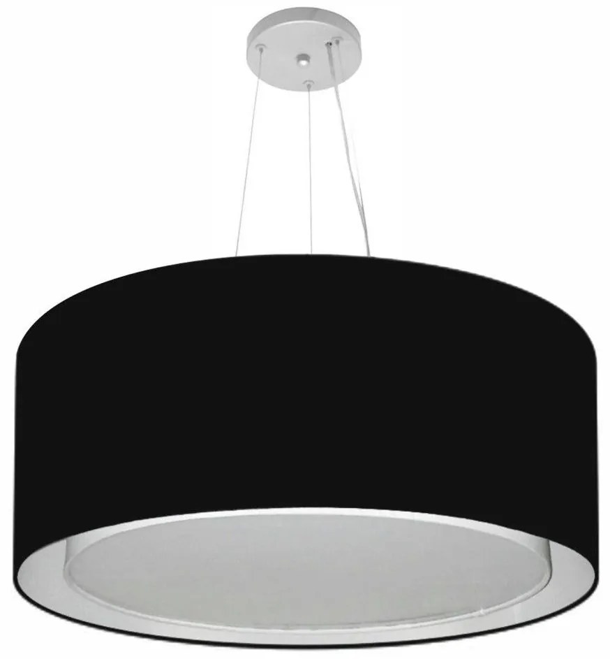Lustre Pendente Cilíndrico Duplo Md-4302 Cúpula em Tecido 60x30cm Preto - Bivolt