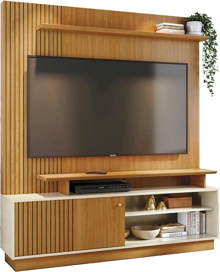 Home Theater Homero Porta 2 Prateleiras MDP até 65 Cinamomo/OffWhite G97 - Gran Belo