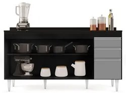 Balcão Gabinete para Pia com Tampo 160cm Arkansas Preto/Cinza - Lumil