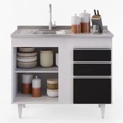 Balcão Gabinete Com Pia Inox 100cm 2 Portas 2 Gavetas Luziania Branco/
