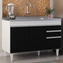 Balcão Gabinete com Pia Inox 120cm Michigan Branco/Preto - Lumil