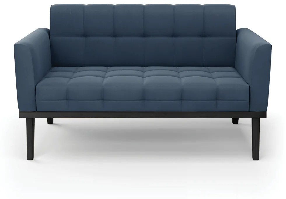 Sofá Namoradeira 2 Lugares Base de Madeira Preto Elisa Suede D03 - D'Rossi - Azul Marinho
