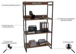 Kit 3 Estantes Livreiro Prisma Estilo Industrial 80cm 4 Prateleiras C0