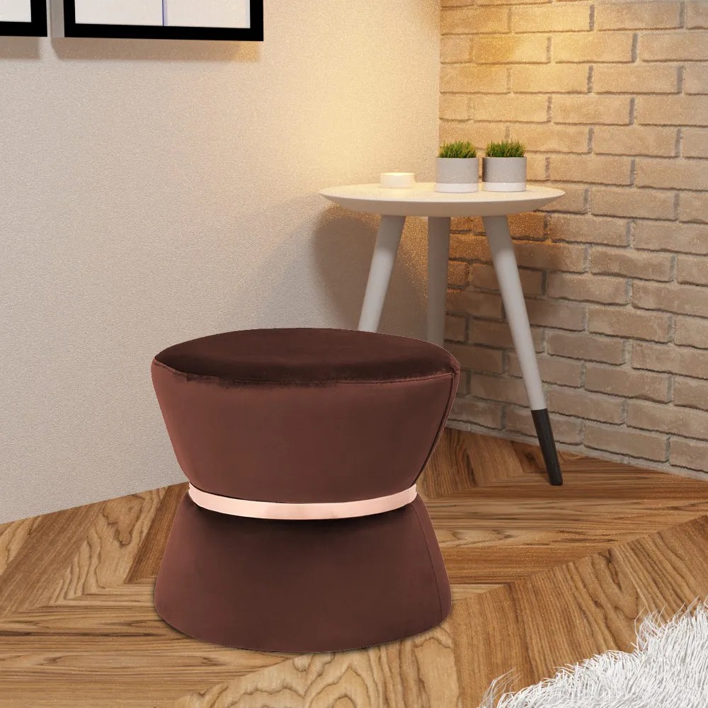 Puff Decorativo Sala de Estar 45cm Dhaka Veludo Marrom G15 - Gran Belo