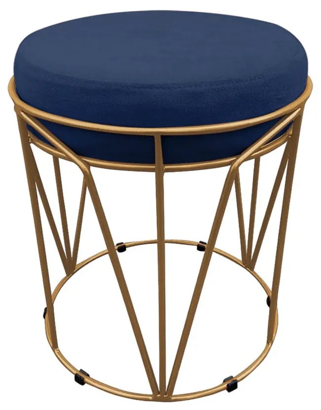 Puff Multiuso com Mesa Babu 2 em 1 Suede Base Dourado D'Rossi - Azul Marinho