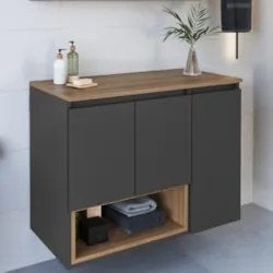 Gabinete de Banheiro 80cm Para Cuba 3 Portas Taos Mel/Grafite F10 - Mp
