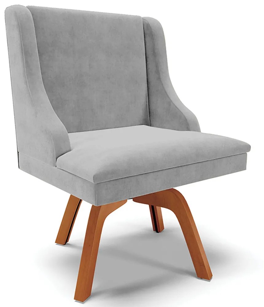 Cadeira Decorativa Sala de Jantar Base Giratória de Madeira Firenze Suede Cinza/Natural G19 - Gran Belo