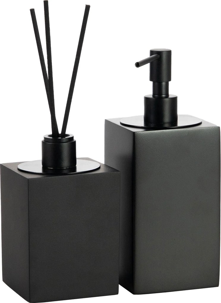 Conjunto Banheiro Duo Quadrado Resina Preto Fosco - Black Matte