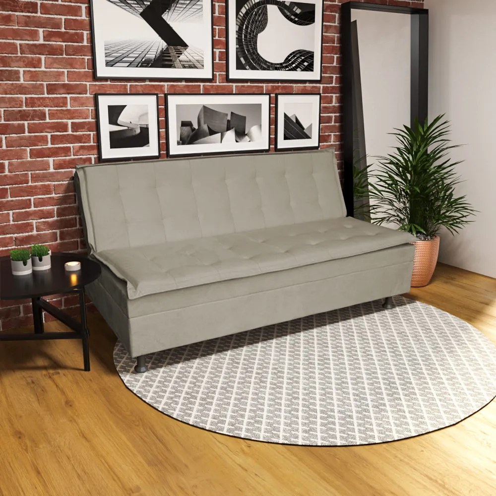 Sofá Cama Decorativo 2 Lugares Encosto Reclinável 190cm Impala Suede Bege G23 - Gran Belo