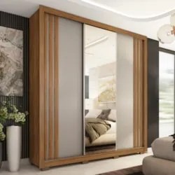 Guarda Roupa Casal 210cm Com Espelho Moly Flex D02 Nude/Preto - Mpozen