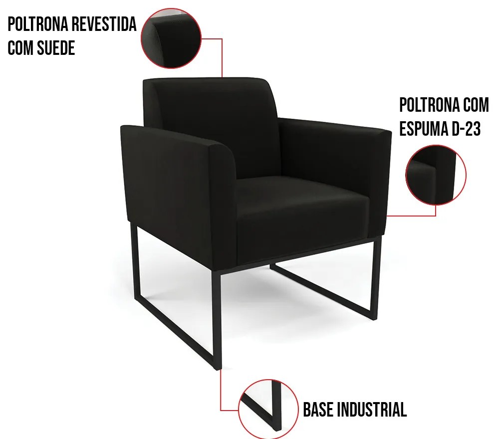 Kit 2 Poltronas Base Industrial Preto Marisa Suede - Preto